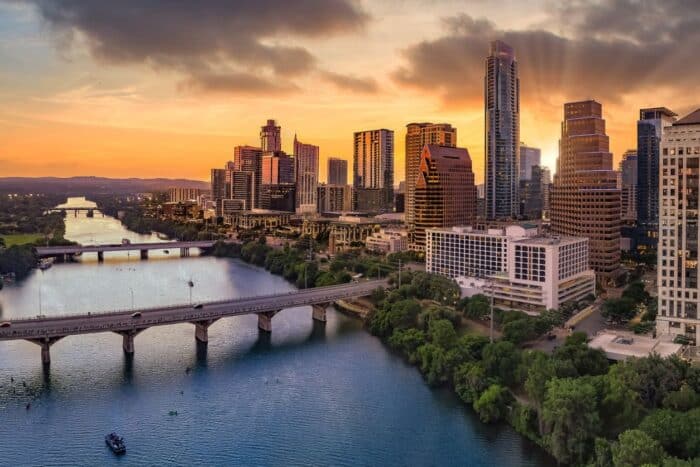 Downtown Austin Texas with capital and riverfront