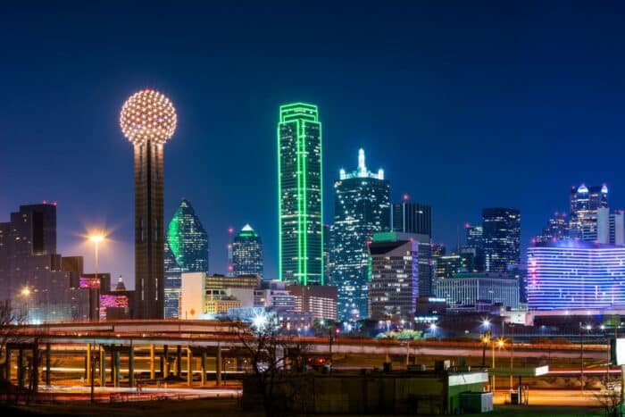 Dallas skyline panorama by night