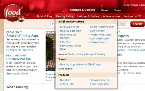 Vertical mega drop-down from foodnetwork.com