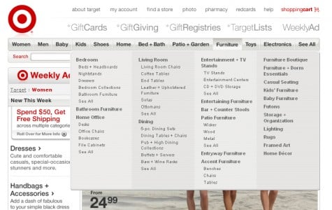 Vertical mega drop-down from Target.com